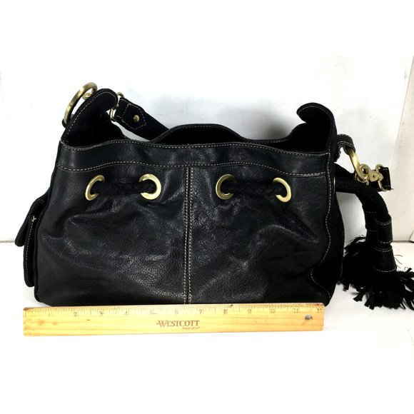 Kenneth Cole Reaction Black Leather and Fabric Satchel Shoulder Bag - Picture 8 of 12